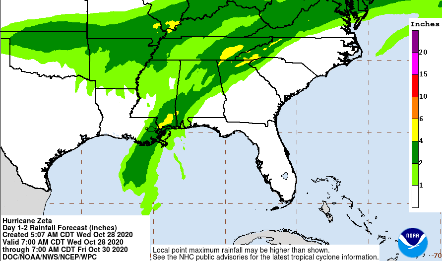 Hurricane Zeta forecast rain at 7 a.m. Tuesday
